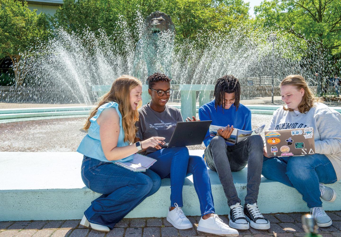 Students Studying by Fountain